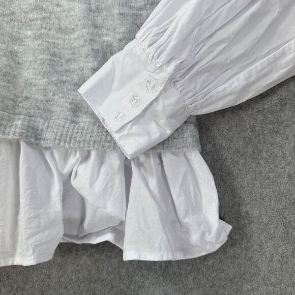 LaBiz Turtleneck Layered Sweater Women's Medium Gray Wool Blend Ruffle Top - Picture 2 of 9